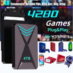 4tb Retro Game Hard Drive 7 Game System in 1 with 4280+ Games, Retro Game Consoles + Classic Emulators, Compatible With Windows 7/8/10/1