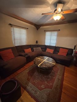 Brown leather sectional