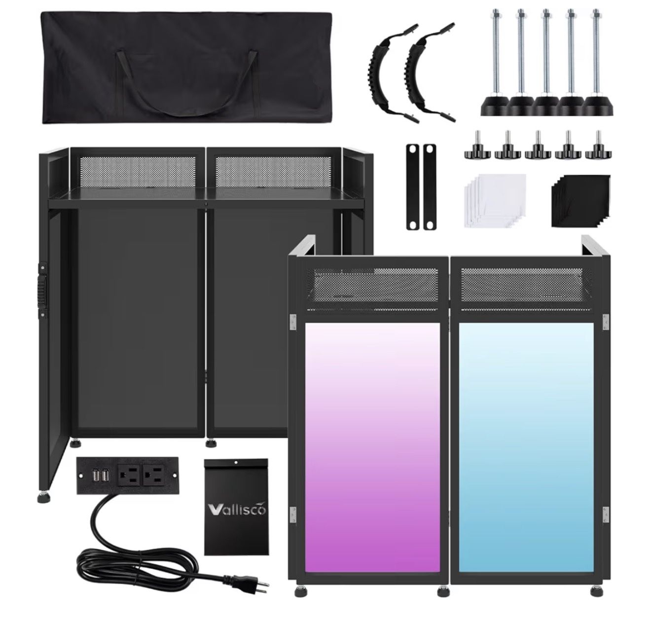 DJ Facade Booth Table 40" x 20" - Portable Detachable DJ Booth Table Station with Computer Bracket Surface & Cable Hole, Foldable DJ Table Includes Bl