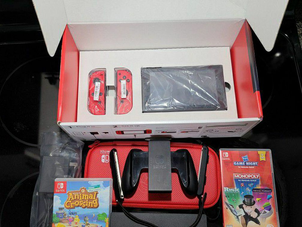 Rare* Mario Double Red Nintendo Switch Console With Games