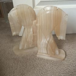 Horse Head Carved Onyx Marble Bookends