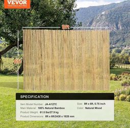 New VEVOR Natural Rolled Bamboo Fence, Eco-Friendly Privacy Screen - 6 ft H x 8 ft L x 0.75 in D, Decorative for Garden, Backyard, Balcony, Patio, Poo