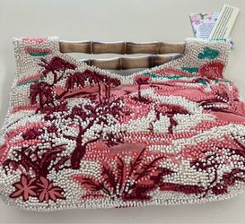 Beaded bag with bamboo handles