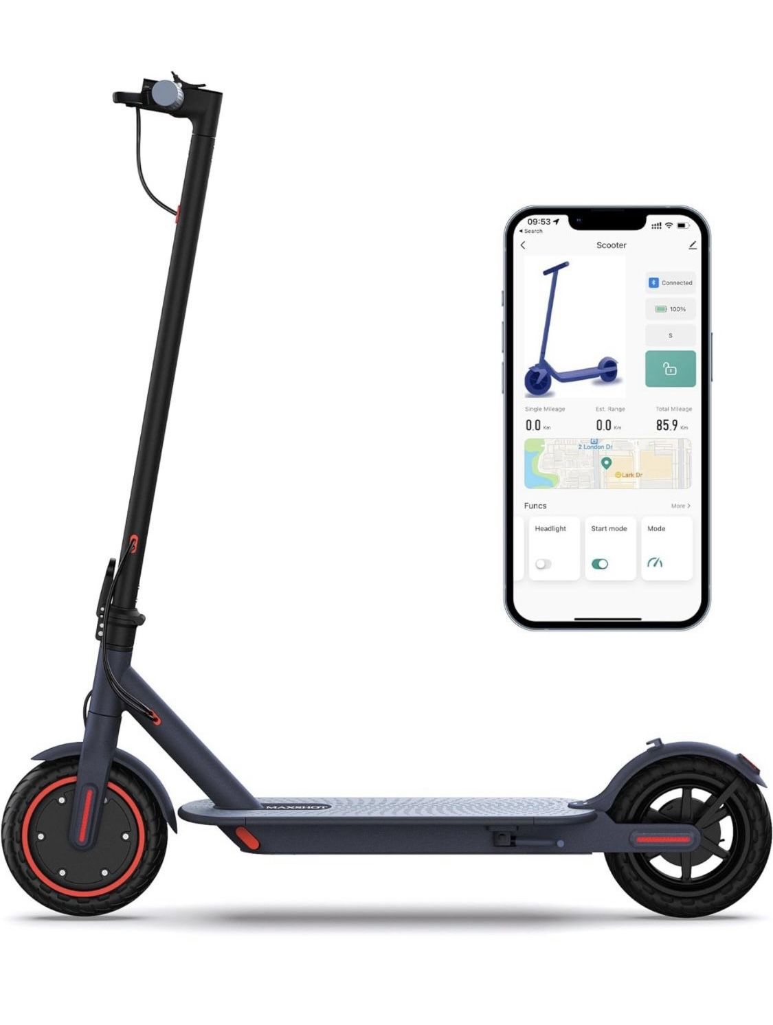 Electric Scooter - 8.5" Solid Tires, Quadruple Shock Absorption, Up to 20 Miles Long-Range, 20Mph Top Speed, Portable Folding Commuting Scooter for Ad