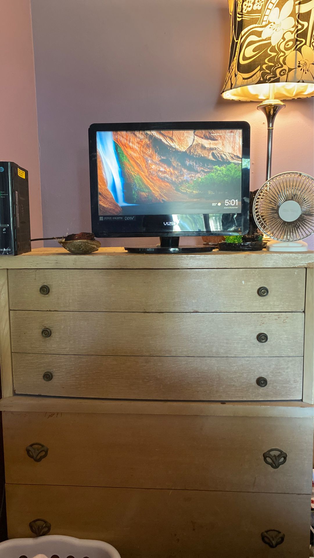 Oak wood dresser and TV