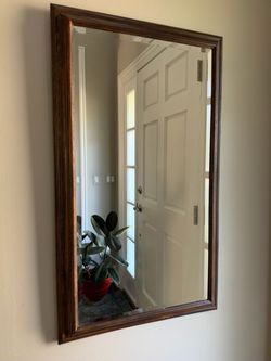 Vintage Wood Framed Wall Mirror – 33.5” x 19.5”