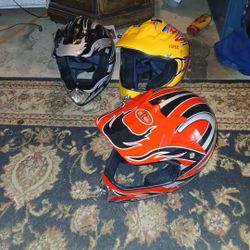3 Motorcycle helmets Vipers Two sets of eye protectors goggles