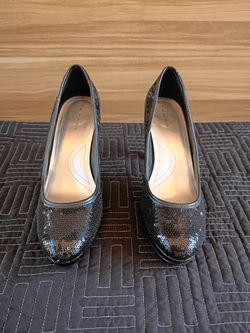 Tahari "Cheryl" black platform sequin heels
