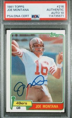PSA 10 Joe Montana Signed 1981 Topps Rookie #216 PSA DNA Auto Grade 10 49ers