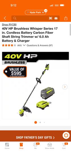 40V HP Brushless Whisper Series 17 in. Cordless Battery Carbon Fiber Shaft String Trimmer w/ 6.0 Ah Battery & Charger new $199 firm