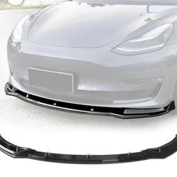 Fits 17-22 Tesla Model 3 IKON Style Front Bumper Lip 3PC PP - Gloss Black