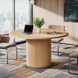 New 47 inches Round Conference Table for 4 to 6 People Farmhouse MeetingTable, Natural