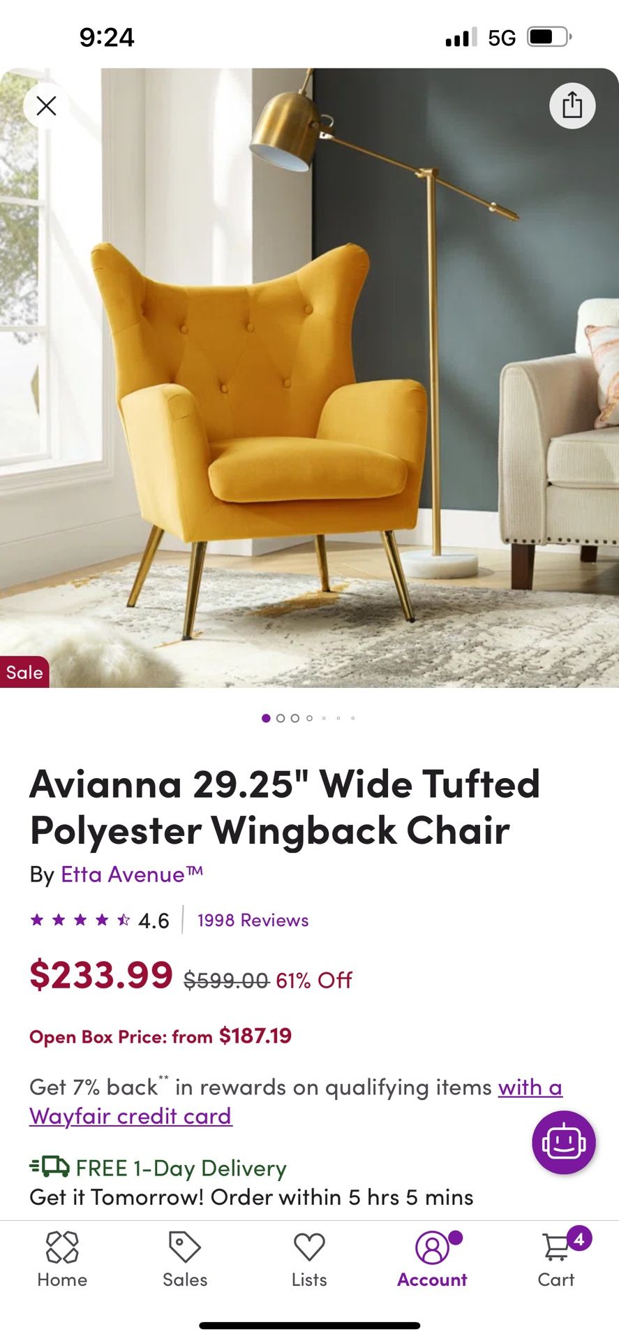 Wayfair Avianna Wingback Chair For Sale