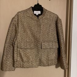 Beautiful  New w/tags Women’s size medium Liz Claiborne Gold Jacket. Tweed like material.   Smoke Free Home 