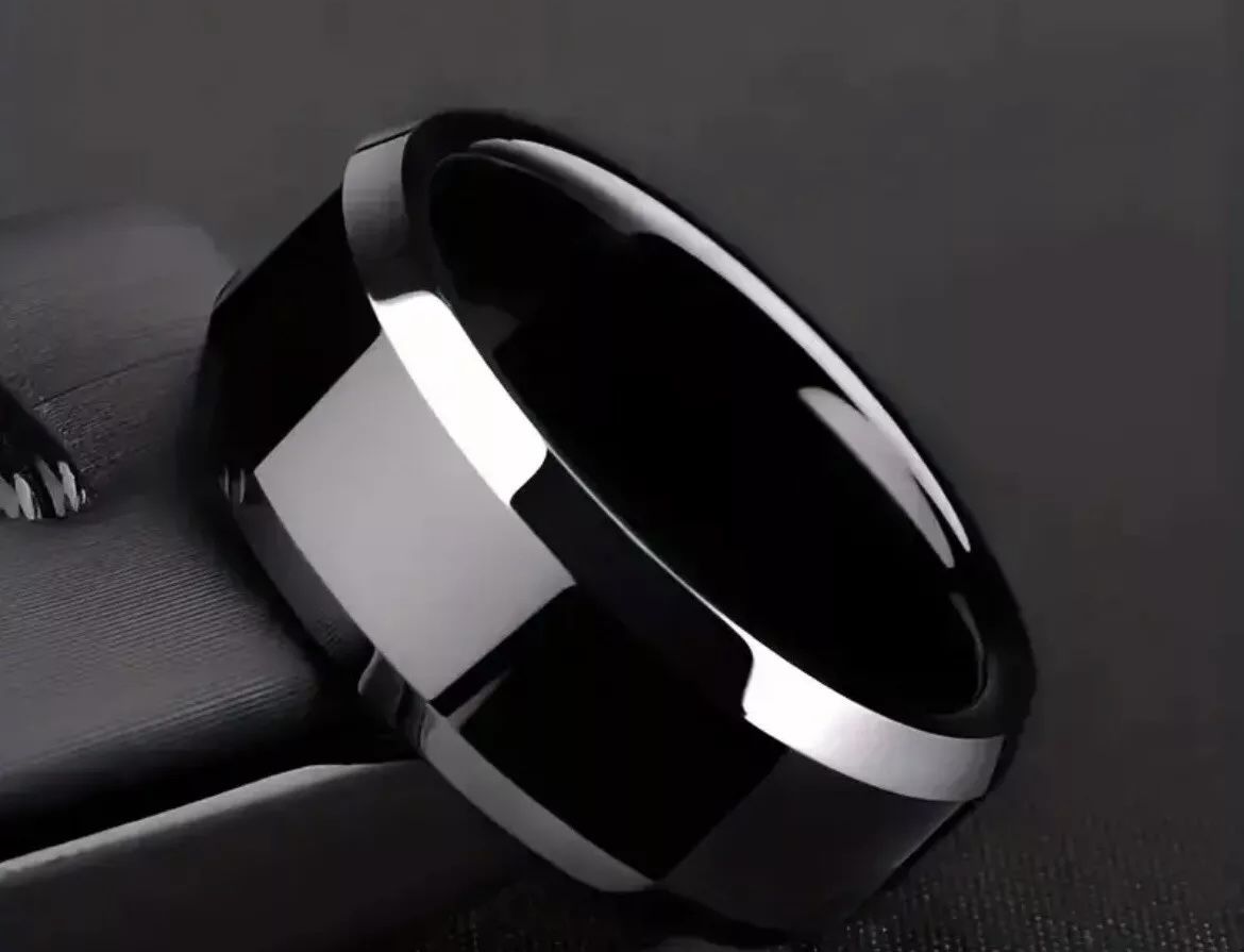 Men’s Size 6-13 Stainless Steel Black Ring