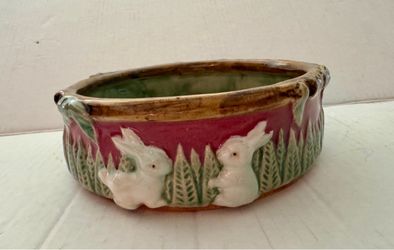 Ceramic Planter with Rabbit Relief Design