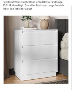 3-Drawer  White Nightstand
