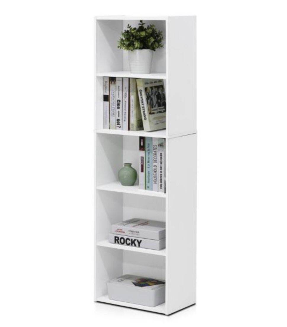 Furinno Tropika 52 in. White Faux Wood 5-shelf Standard Bookcase with Storage