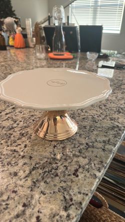 White Ceramic Cake Stand with Gold Pedestal