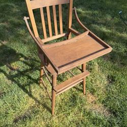 Antique Wooden Children’s High Chair With Flip-back Tray