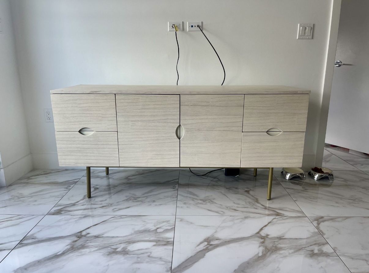Light Wood Tv Console Table / Sideboard with Gold Feet 63"× 20"x 29.5”