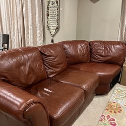 Macys Red Leather 7 Seater Sofa