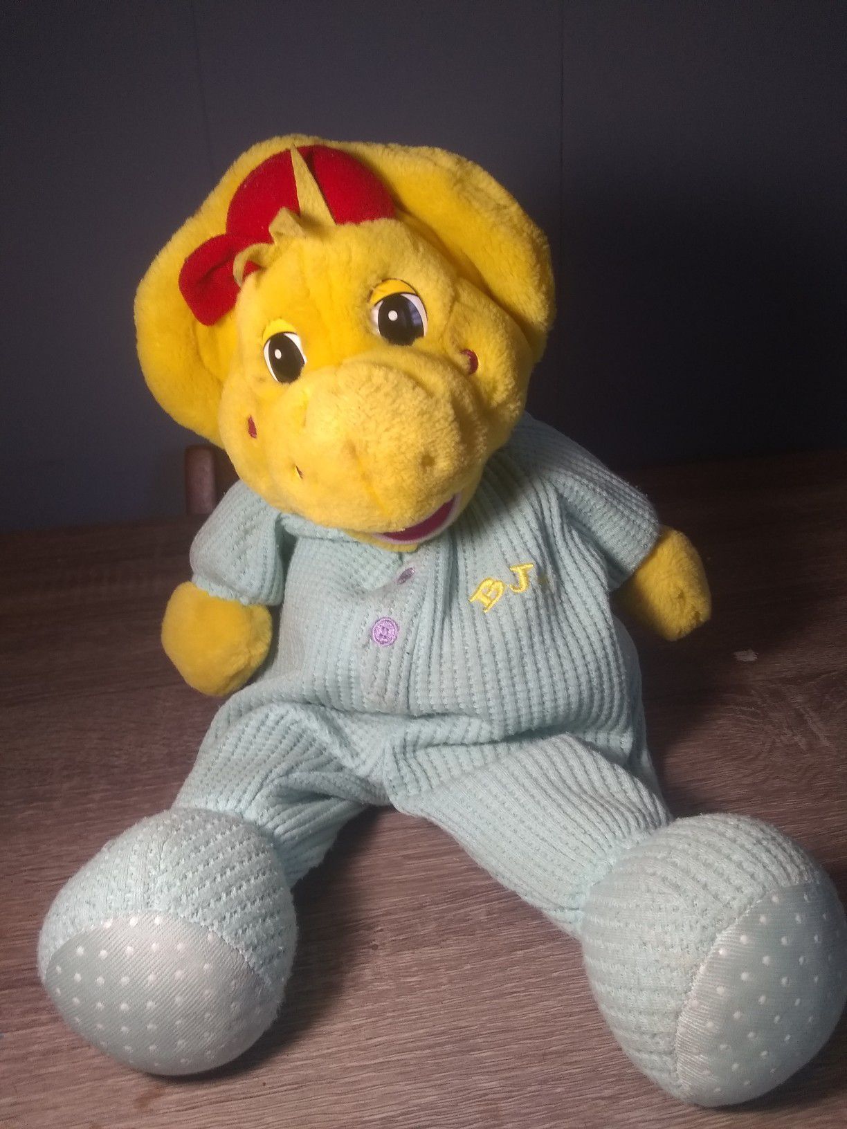 Vtg Lyons Bedtime BJ 17" Plush Yellow Dinosaur Doll Thermal Pajamas Barney