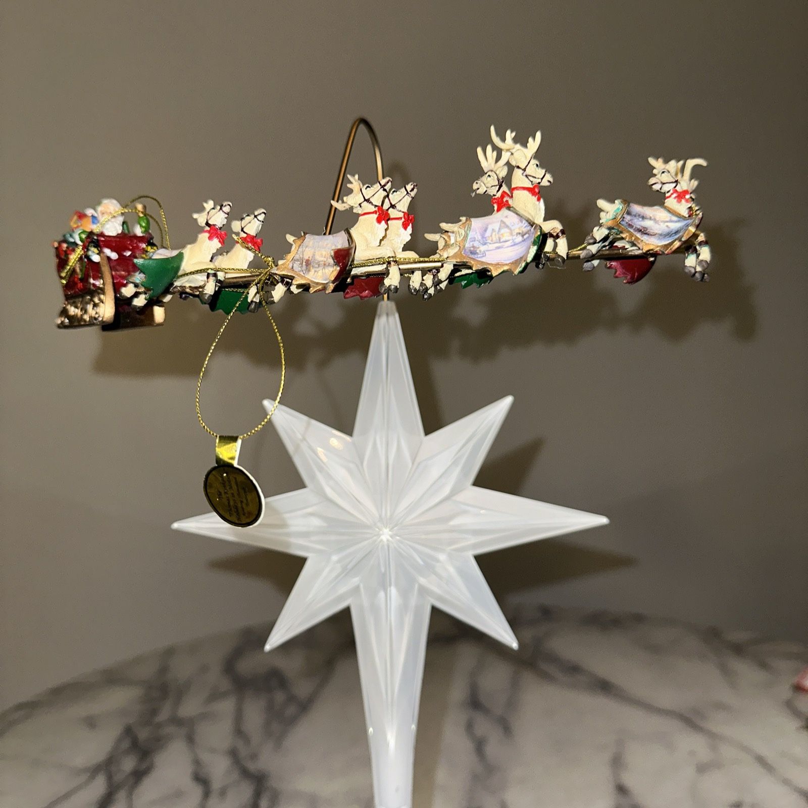 WORKS Thomas Kinkade Holidays In Motion Rotating Illuminated Tree Topper Sleigh