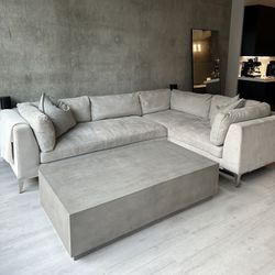 Ivory White / Light Gray Sectional Couch - Modern - I can Drop Off