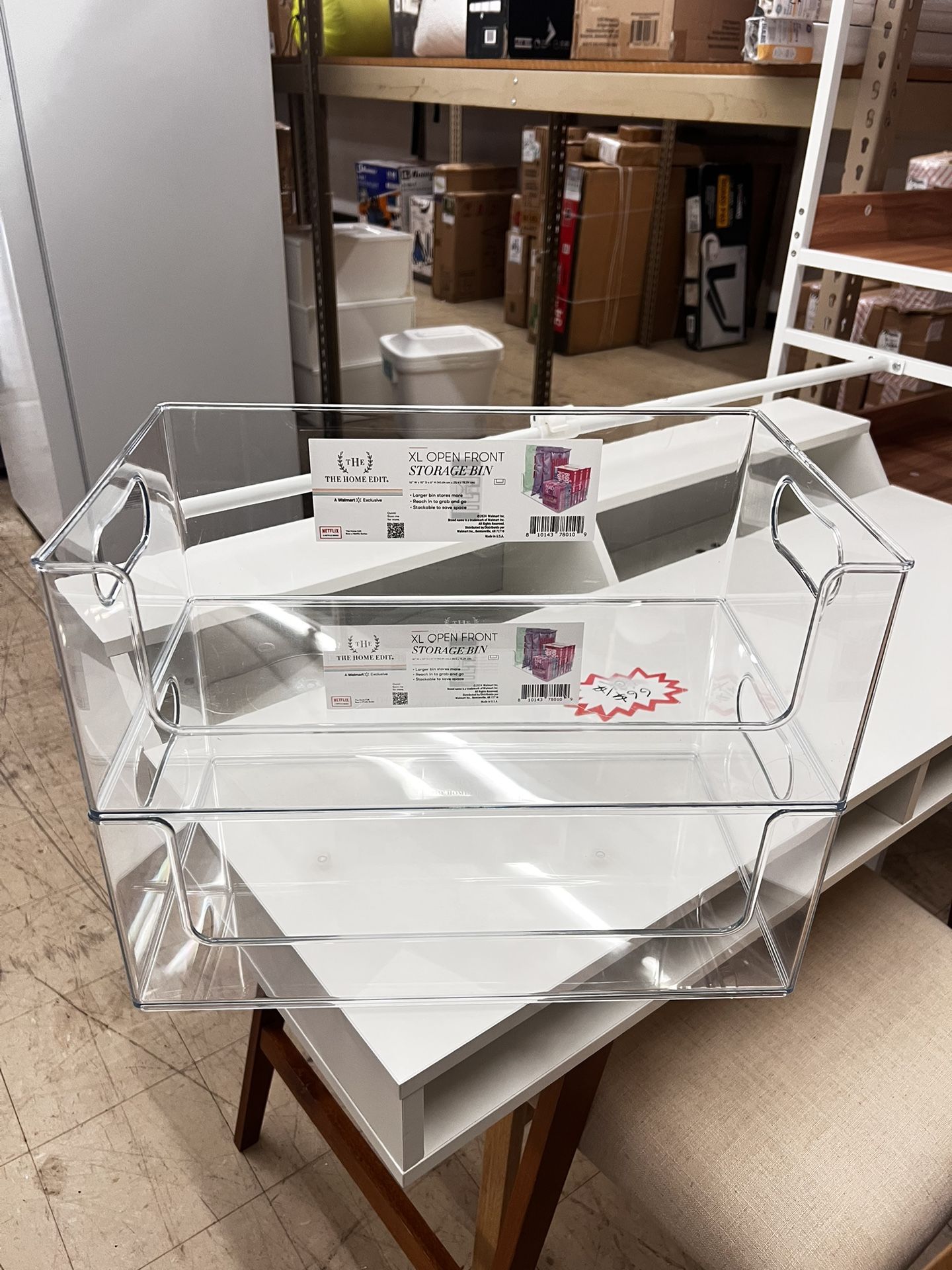 (2 pack) XL Open Front Storage Bin for Kitchen 16" x 10" 6", Clear Plastic, New i