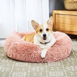 New Calming Dog Bed, Donut Dog Bed with Premium Fluffy Plush, Anti Anxiety Dog Bed with Removable Inner Cushion, Easy to Clean, Non-Slip Waterproof Bo