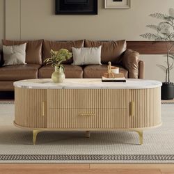 Scott Living Nova Lift-Top Coffee Table with Hidden Storage, Oval Large Table, Natural