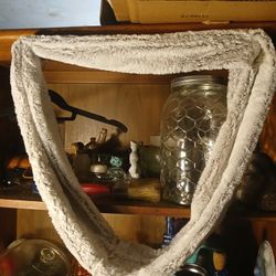 gray faux fur infinity scarf.