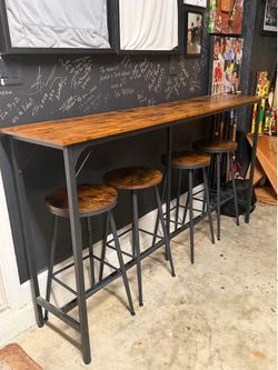 71 Inch Bar Table, Bar Height Pub Table, Counter Height Bar Table, Rectangular High Top Kitchen & Dining Counter Tables / 4 Swivel Bar Stool, Rotating