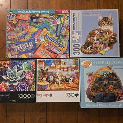 Various Puzzles - 300 To 1,000 Pieces - 5 Total Puzzles