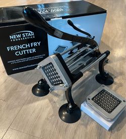 New Star Foodservice French Fry Cutter with Suction Feet, 1/2 Inch and 3/8 Inch Blades, Black