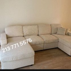 2-Pc Ivory Corduroy Sectional Sofa