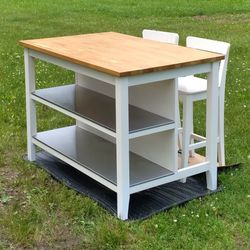Ikea Stenstorp Kitchen Island & Dining Table with Ikea Ingolf Chairs