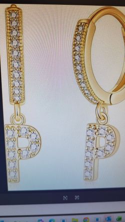Sannyra Hoop Earings For Woman Or Children Letter P 14 K gold Plated cz Hypoallergenic Stud 
