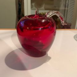 Signed 1997 Red Art Glass Apple Paperweight/Decor