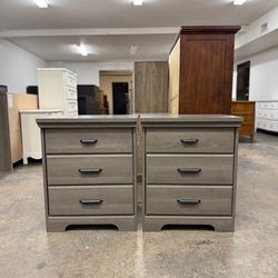 Price for Both - 2 Gray 3 Drawer Nightstands with Outlets / Nightstand Set / End Tables / Side Tables