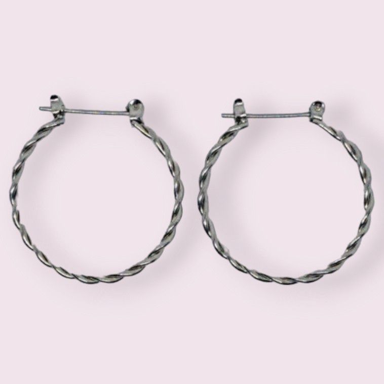 Hoop Earrings - Medium Silver (Surgical Steel) Braided Hoops