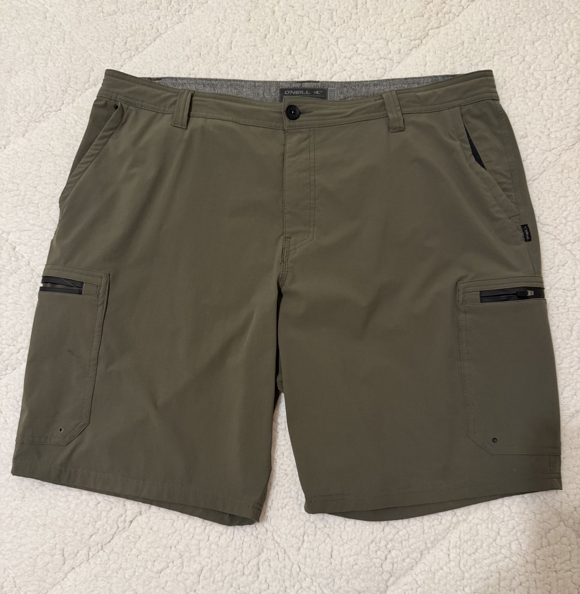 O’Neill Mens Hybrid Travel Series Cargo Shorts Army Green Size 40 Flat Front