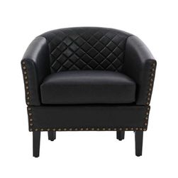 Black Faux Leather Barrel Accent Chair
