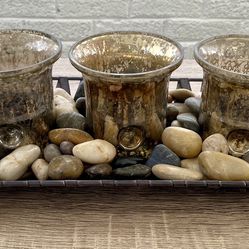 Decorative Table Candle Holder with Rocks