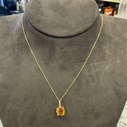 14KT Gold Necklace W/ Amber Stone 38872-2