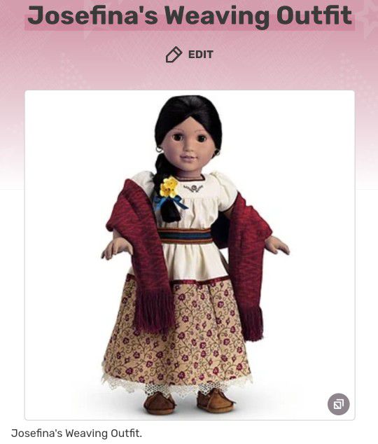 American Girl Josefina Weaving Outfit EUC RETIRED No Doll,please note the sash is not included hence the lower price.