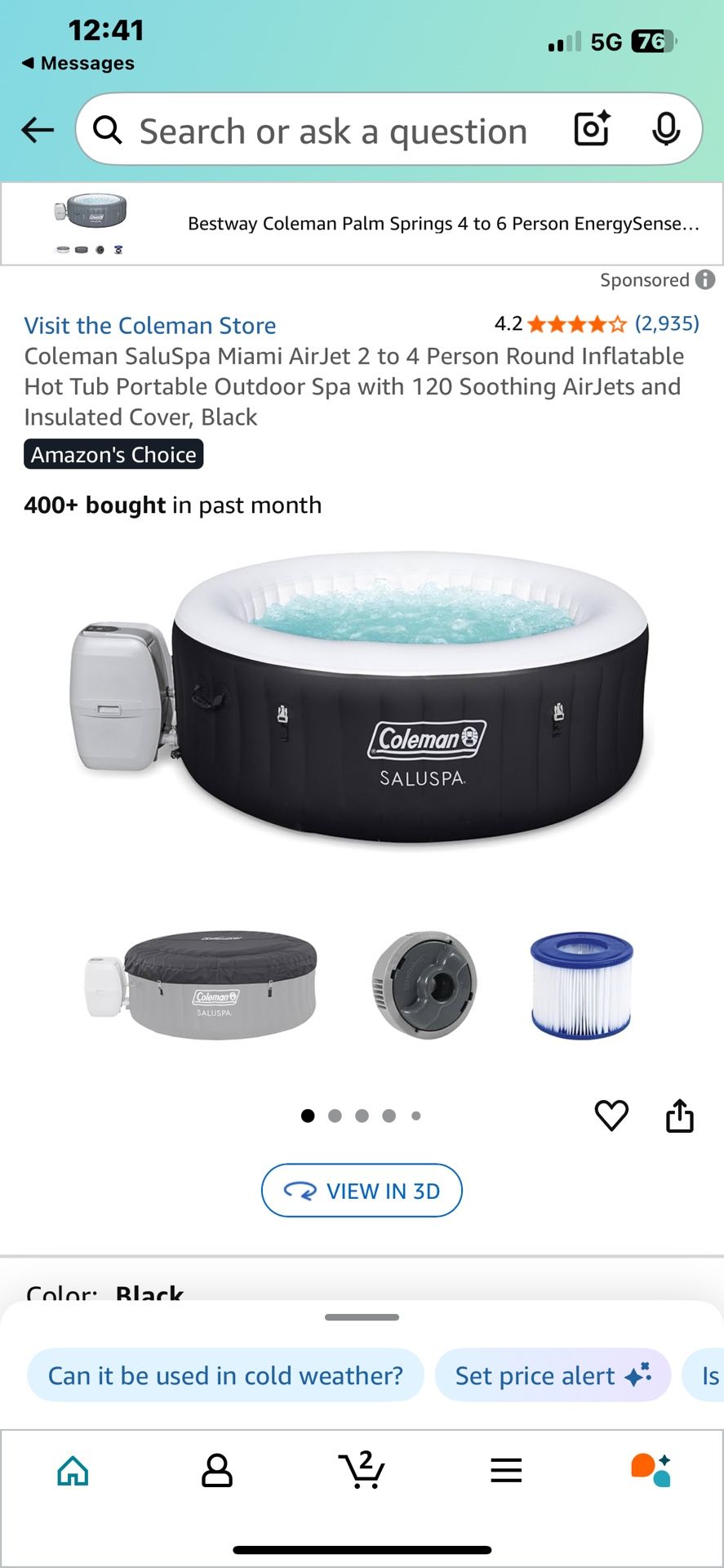 Coleman SaluSpa Inflatable Hot Tub – 2 to 4 Person – Lightly Used – All Parts Included