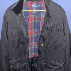 Polo Ralph Lauren Biker Flannel Lined Field Jacket Utility Moto XL Black