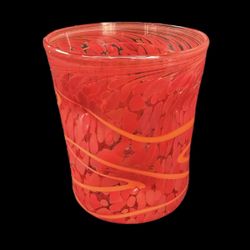 Pean Doubulyu Wonkie Glass Tumbler Red w/yellow  Rim - Signed Dated 2012